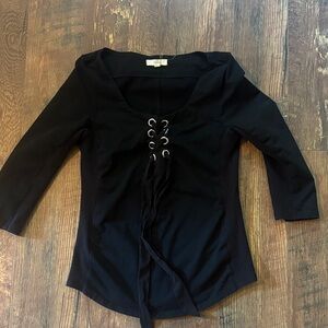 Entro Black Lace-Up Blouse